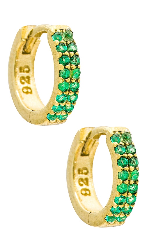 Adinas Jewels Double Row Pave Huggies In Emerald Green