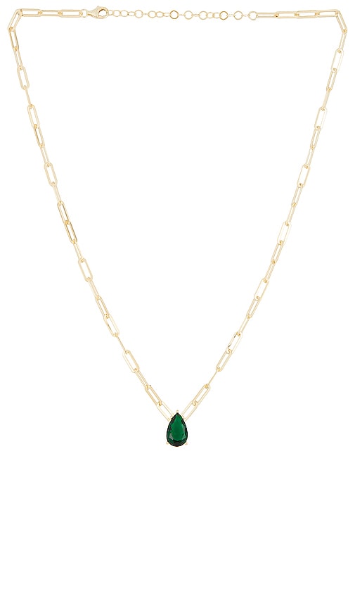 By Adina Eden Emerald Teardrop Paperclip Necklace In Emerald Green