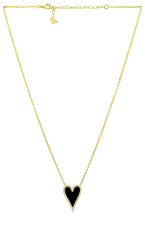 By Adina Eden Elongated Pave Heart Necklace In Black