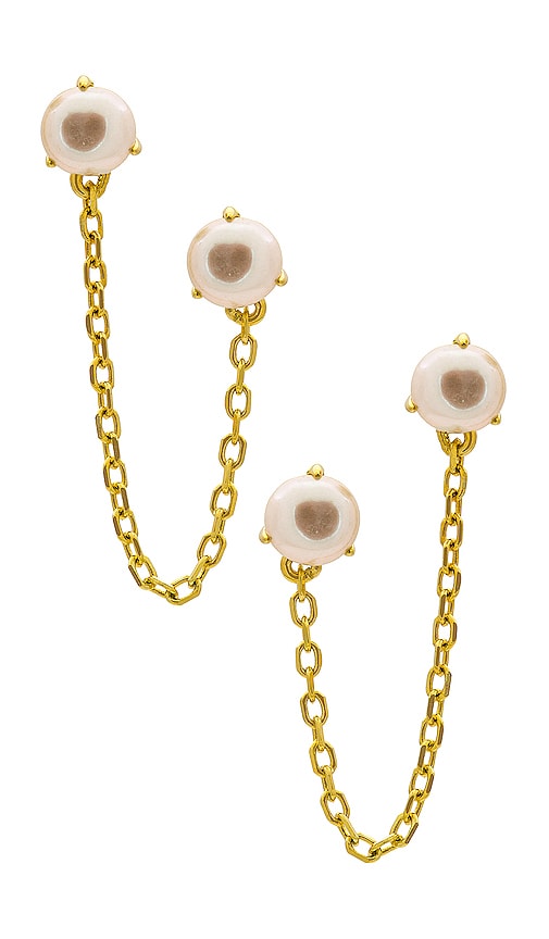 By Adina Eden Double Pearl Chain Earring In Pearl White