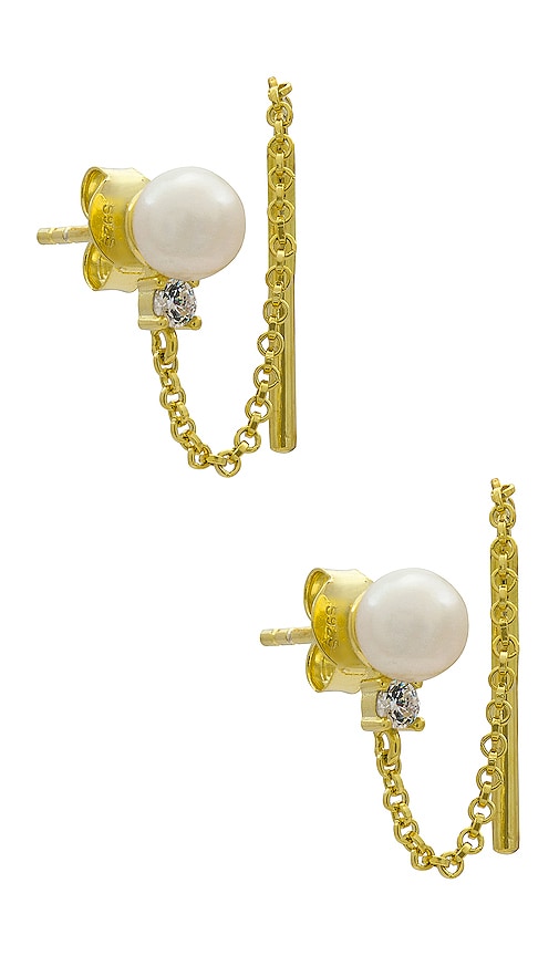 By Adina Eden Pearl Chain Drop Earring In Pearl White