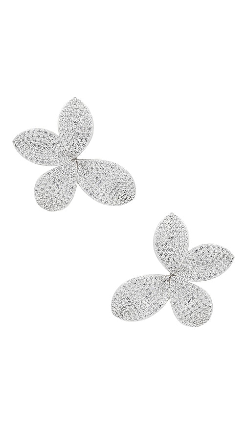 By Adina Eden Floral Studs In Metallic Silver