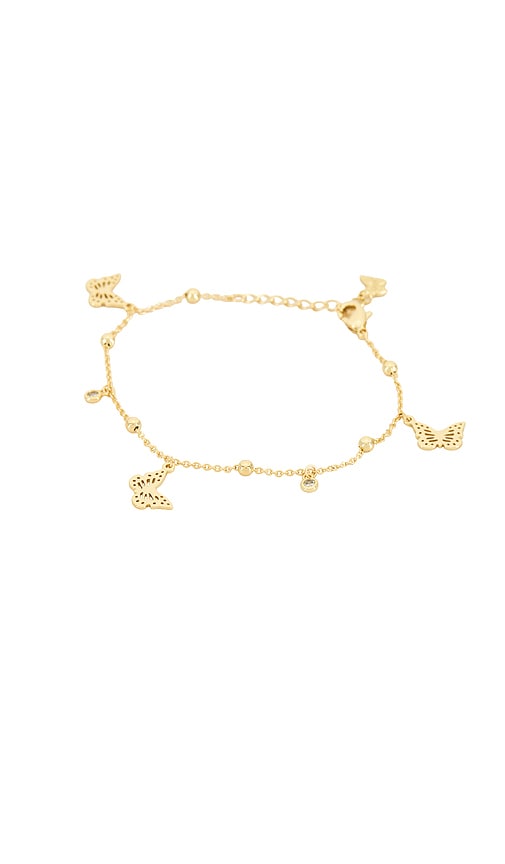 Dangling Butterflies Charm Bracelet in Metallic Gold.