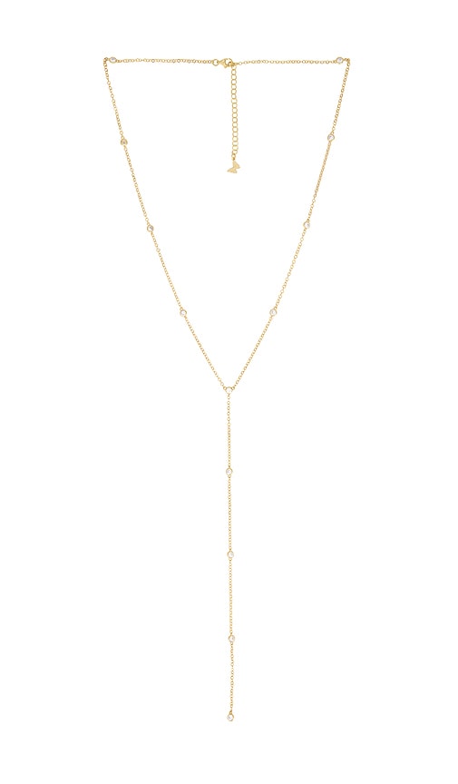 Bezel Station Lariat Necklace in Metallic Gold.