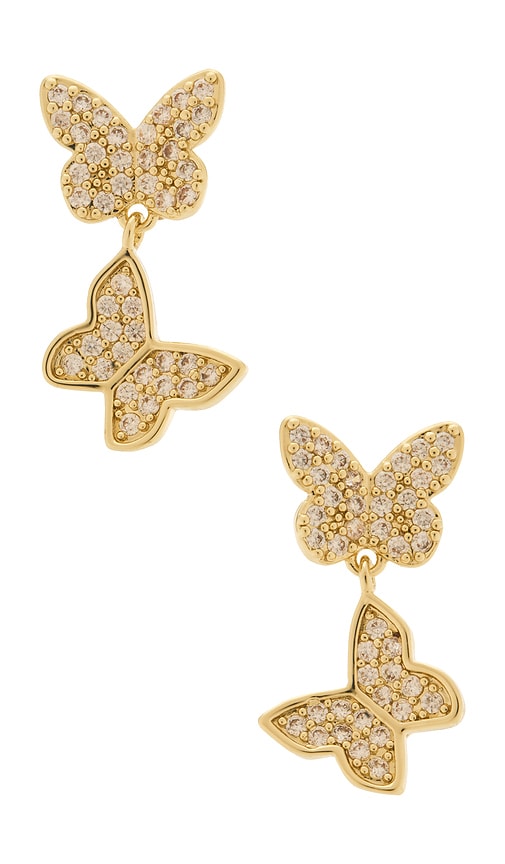 By Adina Eden Pave Double Butterfly Sideway Dangle Stud Earring In Gold