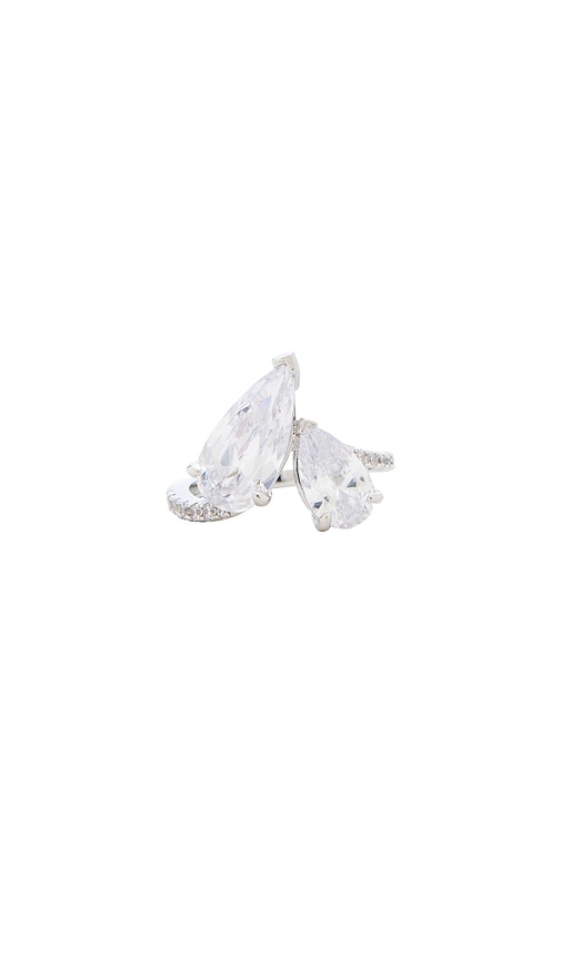 By Adina Eden Pave Graduated Double Teardrop Ring In White