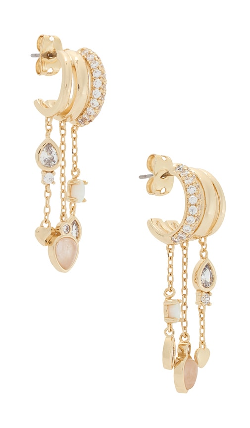 By Adina Eden Pave Chain Charm Drop Earring in Metallic Gold.