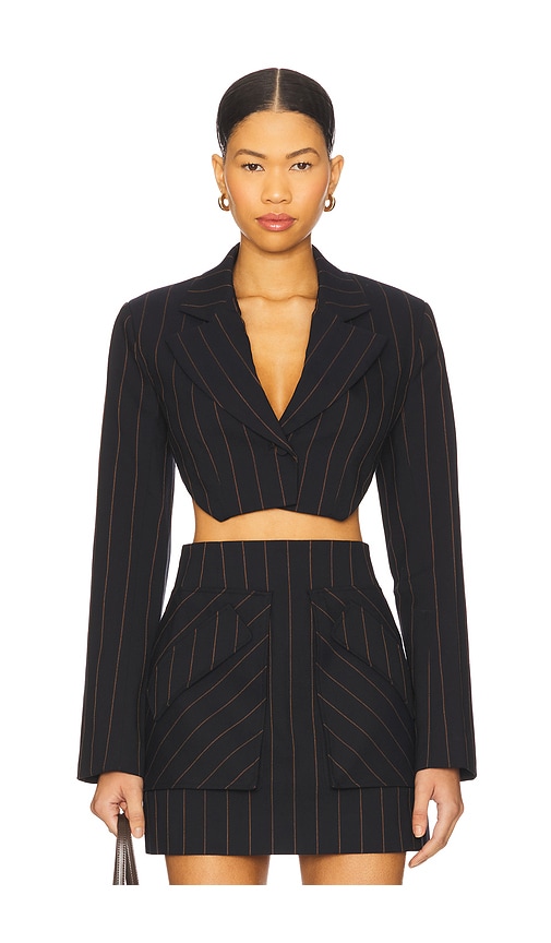 Aknvas Anya Navy Pin Stripe Blazer In Black