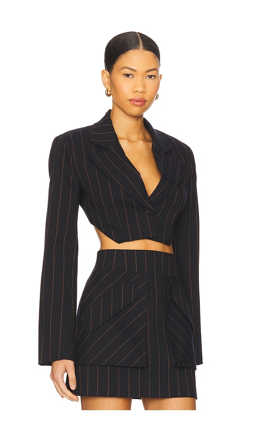 Aknvas Anya Navy Pin Stripe Blazer In Black