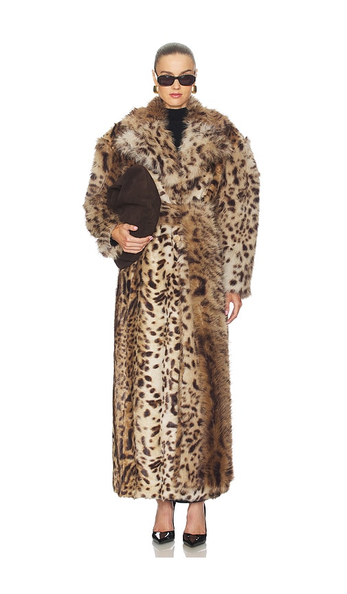 Aknvas Kassel Faux Fur Lynx Long Coat In Brown