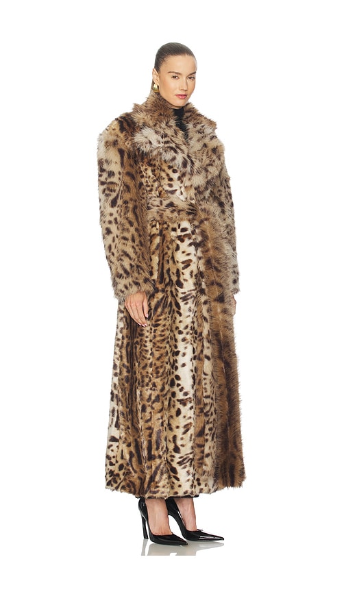 Aknvas Kassel Faux Fur Lynx Long Coat In Brown