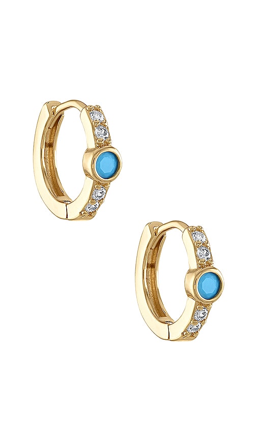 Alexa Leigh Turquoise Crystal Huggies Earrings In Blue/gold
