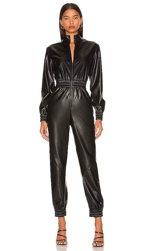 Alice + Olivia Levi Vegan Leather Jumpsuit in Black