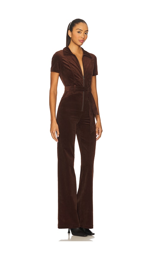 Alice And Olivia Gorgeous Corduroy Wide Leg Jumpsuit Dark Chocolate In Brown