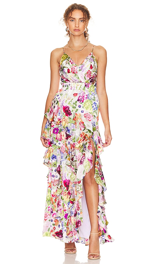 Shop Alice And Olivia Hayden V-neck Front Split Dress In Flower Shop