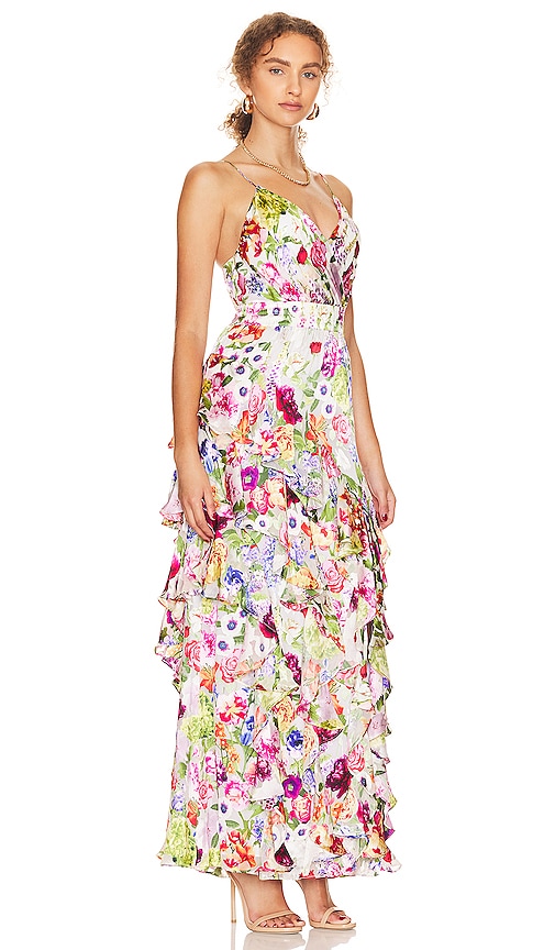 Shop Alice And Olivia Hayden V-neck Front Split Dress In Flower Shop
