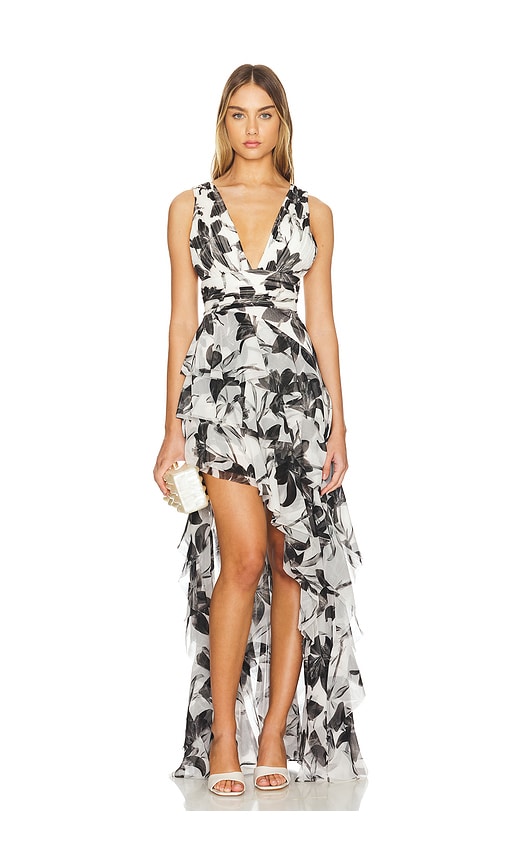 Shop Alice And Olivia Holly Ruffle Maxi Dress In Stargazer Off White