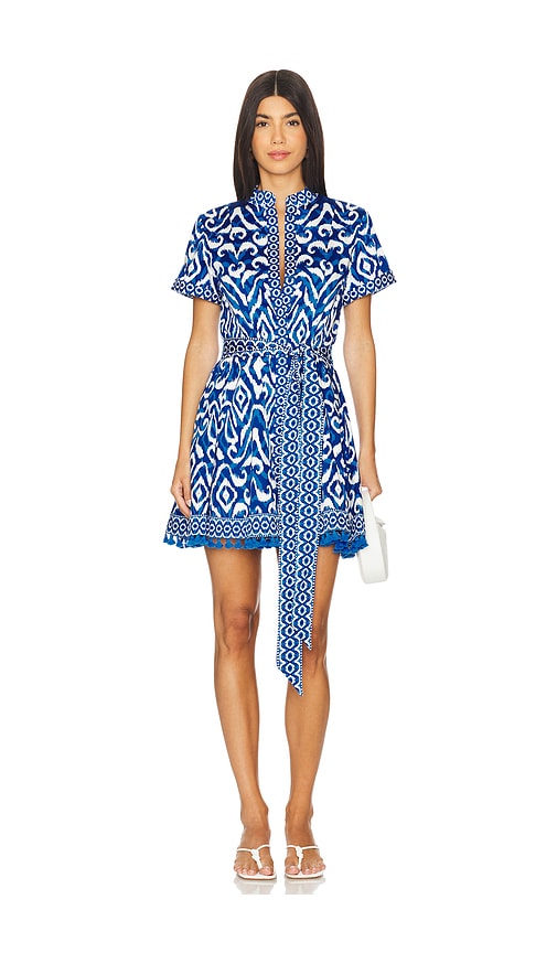 Alice + Olivia Lucy Mini Shirt Dress in Artisan Ikat French Blue