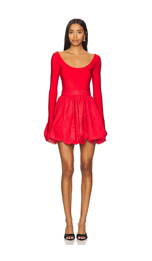 Shop Alice And Olivia Chara Ballet Mini Dress In Bright Ruby