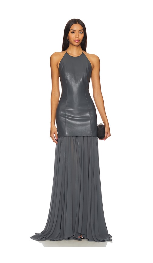 Shop Alice And Olivia Hiroko Open Back Maxi Dress In Charcoal