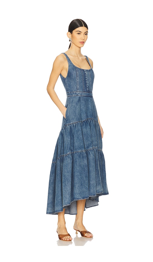 ALICE AND OLIVIA DIANA STRUCTURED DENIM MIDI DRESS