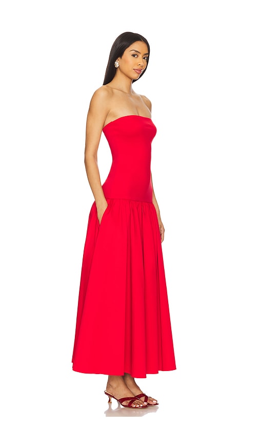 Alice And Olivia Oriana Strapless Drop Waist Dress In Red