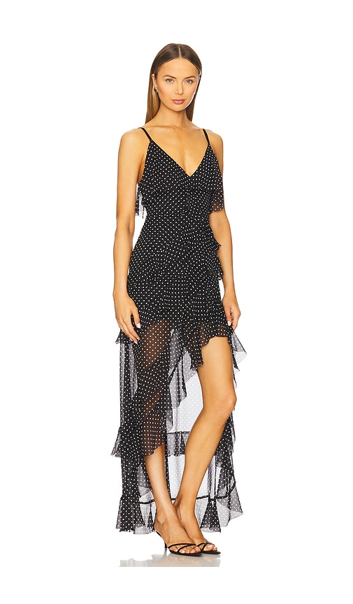 Alice And Olivia Laverne Asymmetrical Ruffle Silk-trim Dress In Black