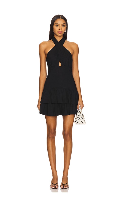 Evelina Halter Mini Dress With Scarf in Black. - size 10 (also in 0)