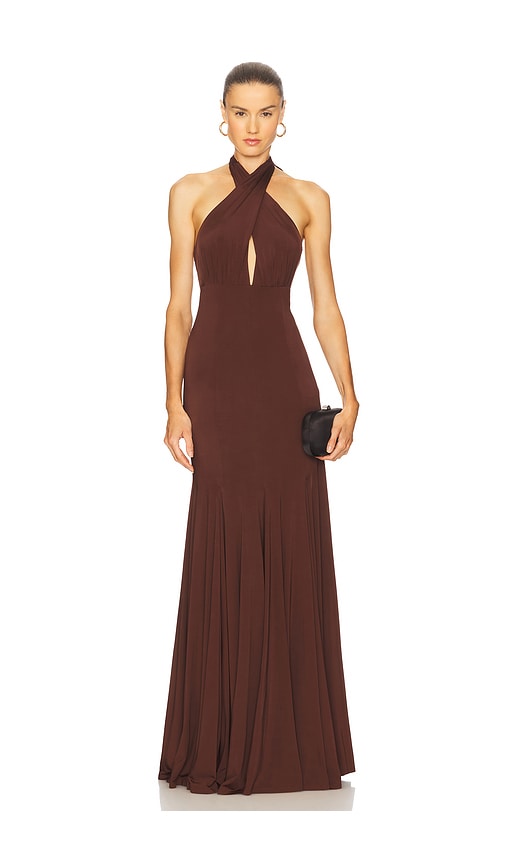 Evelina Halter Maxi Dress in Brown. - size 6 (also in 0, 10, 2, 4, 8)