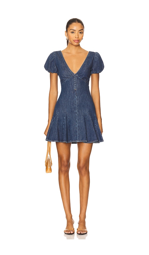Alice And Olivia Fara Puff Sleeve Denim Mini Dress In Blue
