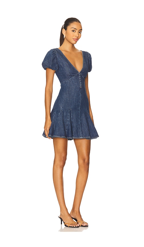Alice And Olivia Fara Puff Sleeve Denim Mini Dress In Blue