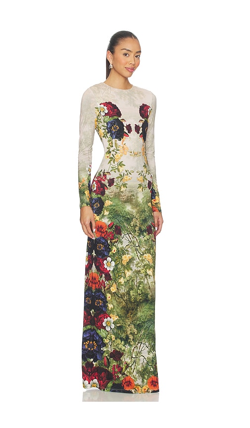 Alice And Olivia Delora Long Sleeve Crew Neck Maxi Dress In Multi