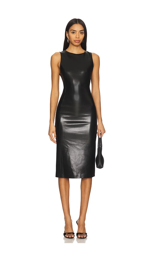 Alice And Olivia Wynell Vegan Leather Midi Dress In Black