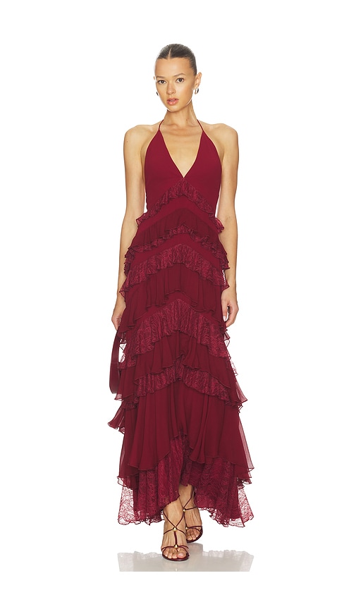 Alice And Olivia Liana Ruffle Maxi Dress In Burgundy
