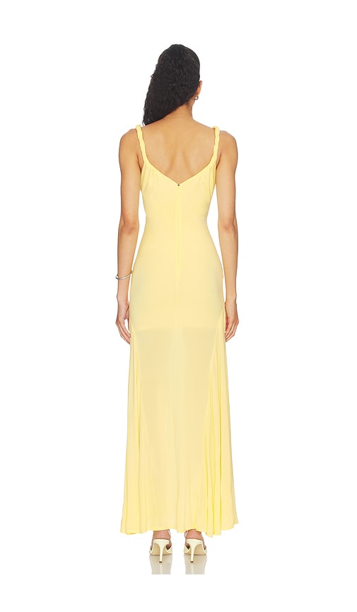 Alice + Olivia Bianca Twist Strap Asymmetrical Godet Midi Dress In Yellow. Size 0. Also In 6, 8, 10, 12. 
