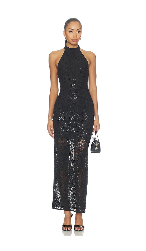 Koi Embellished Lace Halter Maxi Dress With Back Slit