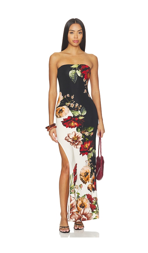 Delora Strapless Cutaway Side Slit Maxi Dress