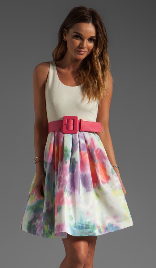 Omega Flower Puff Dress with Belt