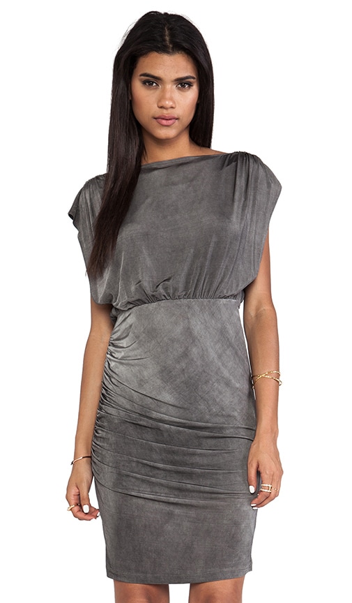 High Cowl Ruched Skirt Dress