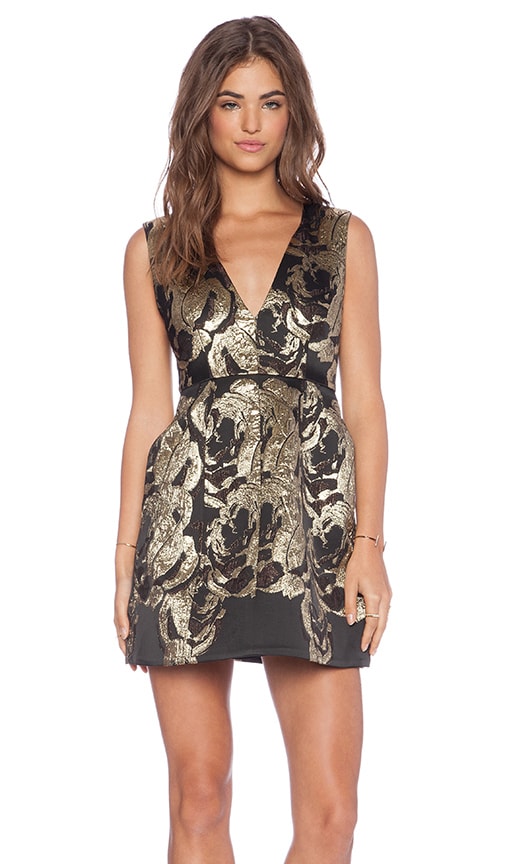 alice and olivia black and gold dress