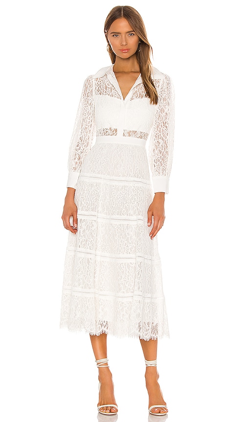 Alice + Olivia Anaya Collared Tiered Dress in Off White | REVOLVE