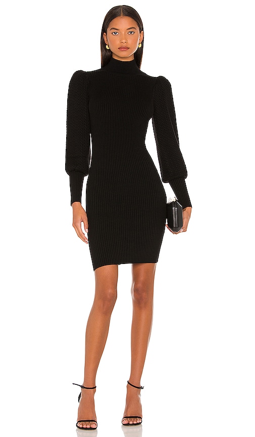 Alice + Olivia Caleb Mock Neck Puff Sleeve Mini Dress in Black | REVOLVE