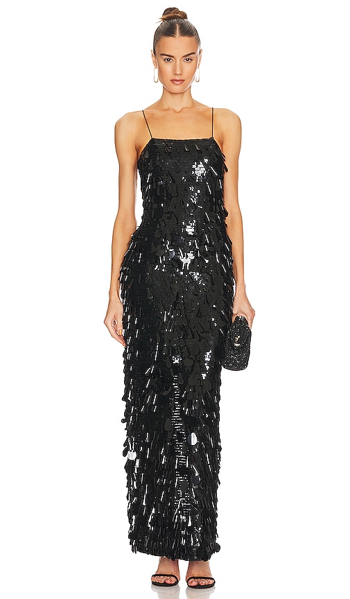 Alice + Olivia Fifi Sequin Fitted Gown in Black | REVOLVE