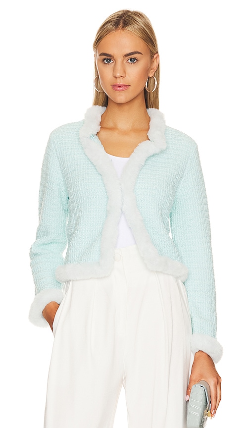 Alice + Olivia Mendy Faux Fur Cropped Cardigan in Julep | REVOLVE