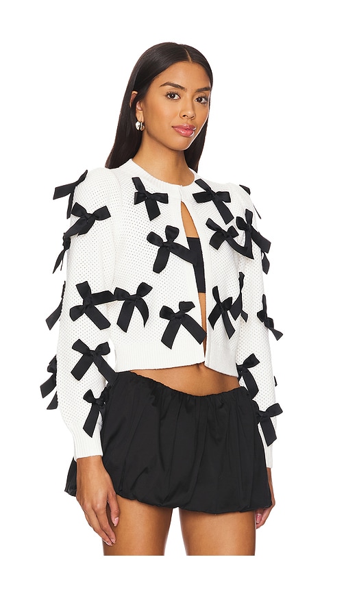 Shop Alice And Olivia Kitty Bow Cardigan In Soft White & Black