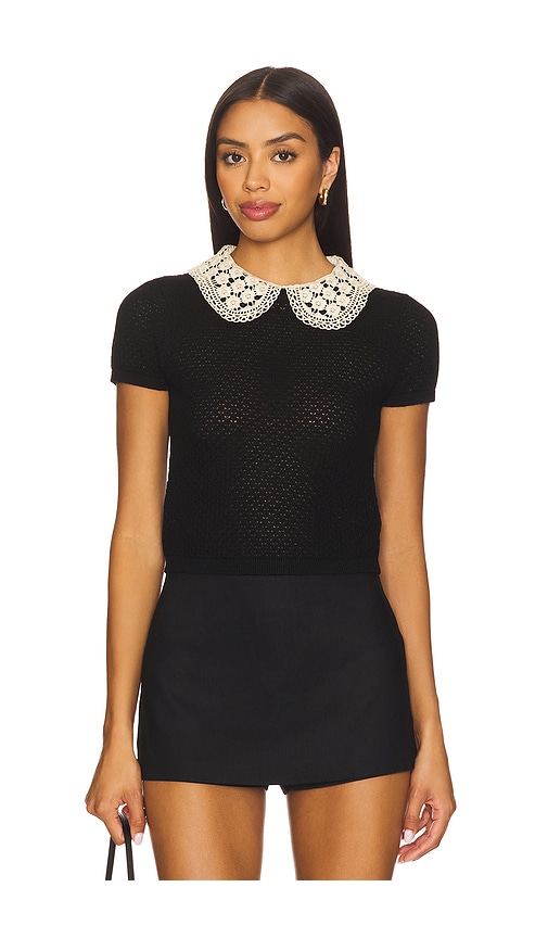 Ciara Short Sleeve Pullover With Collar in Black. - size S (also in L, M, XS)