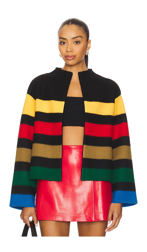 Alice And Olivia Pearson Collared Striped Sweater Jacket Black Multi