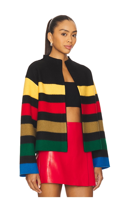 Alice And Olivia Pearson Collared Striped Sweater Jacket Black Multi
