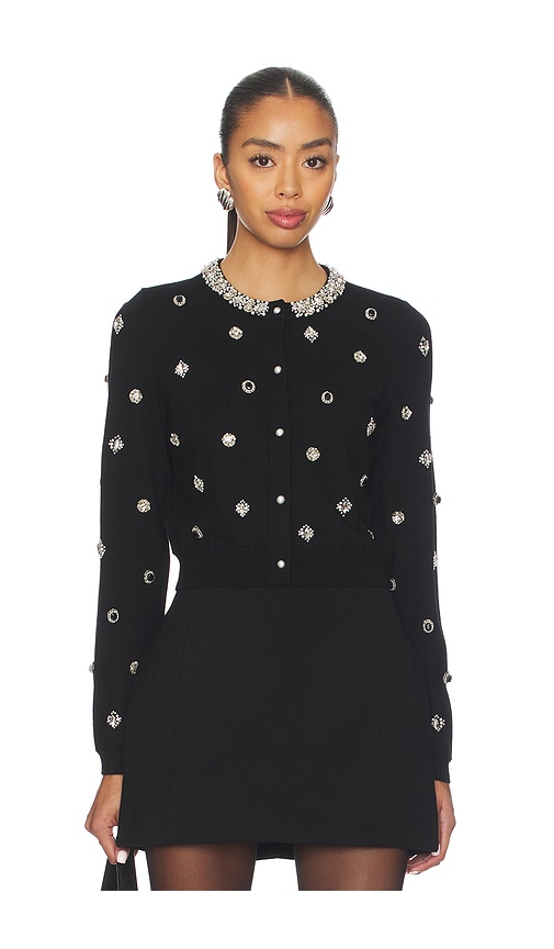 Alice And Olivia Dollie Embellished Cardigan In Black