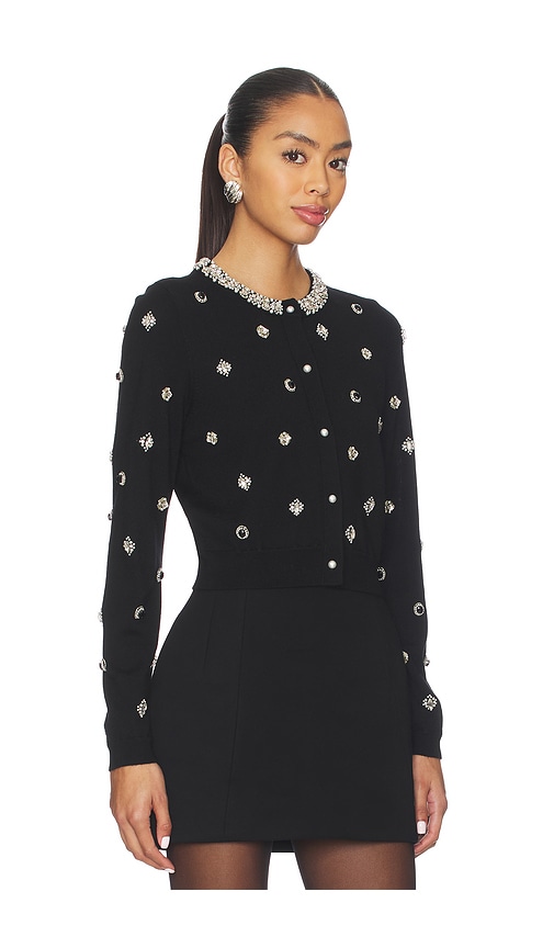 Alice And Olivia Dollie Embellished Cardigan Sweater In Black
